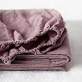 Simple&Opulence 100% Linen Fitted Sheet Twin(1 Piece), 14 Inch Deep Pocket Mattress Cover Natural French Flax Stone Washed Farmhouse Soft Breathable Bottom Sheets-Purple