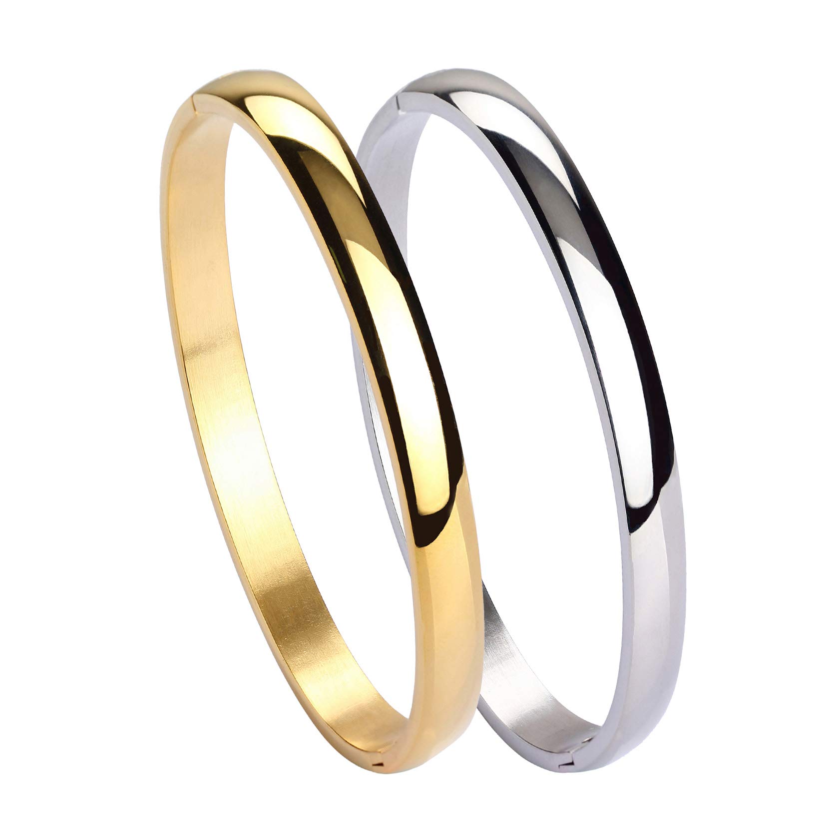 MILAKOO Womens 6mm Stainless Steel Bracelet Gold & Silver Polished Finish Cuff Bangle Oval Shape