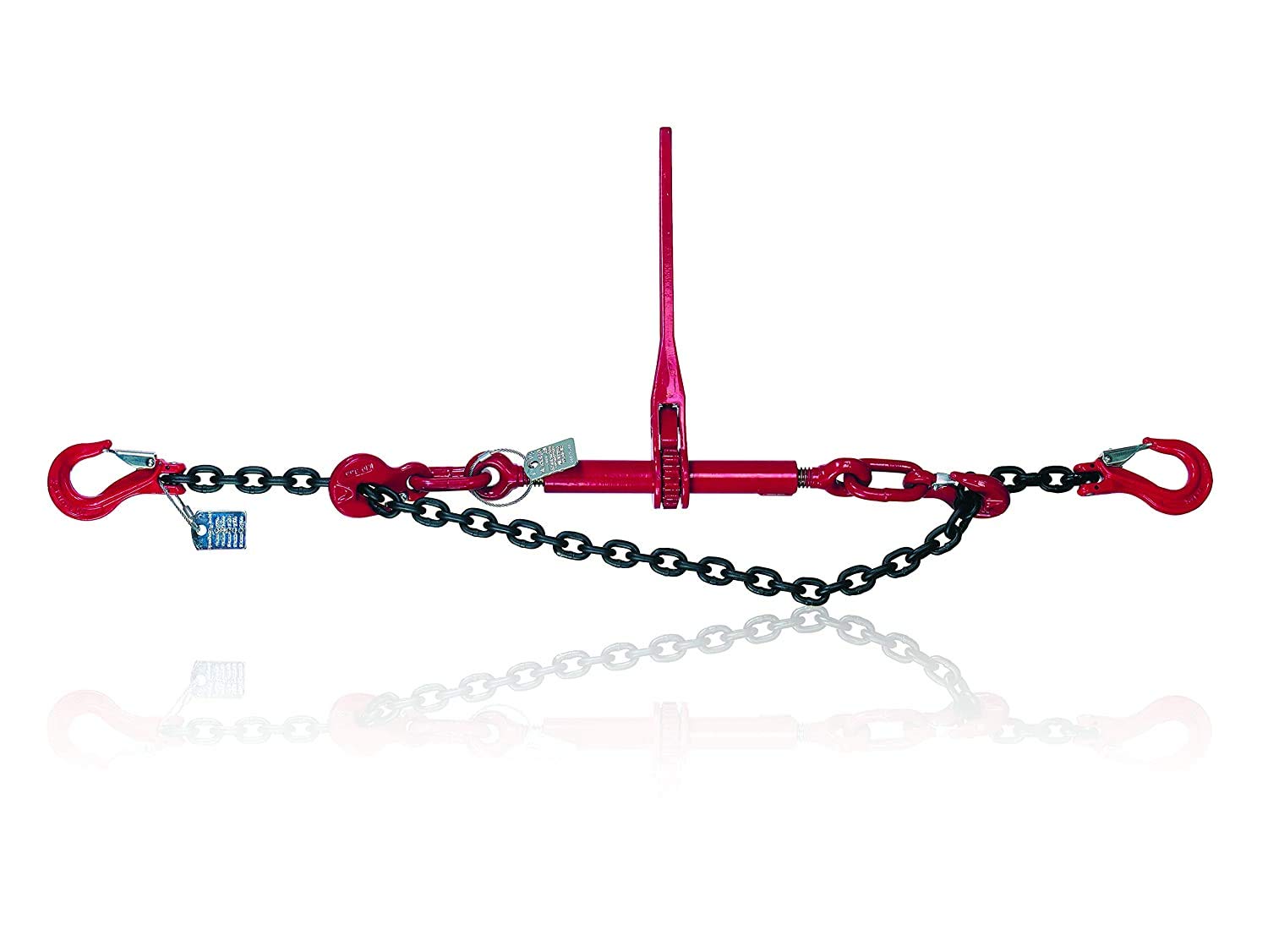 Dolezych Lashing Chain with Clevis Hooks and Ratchet Load Binder (With Shortening Hooks), 2000 Dan Direct Lashing Capacity, 2.00 m Length, red/black