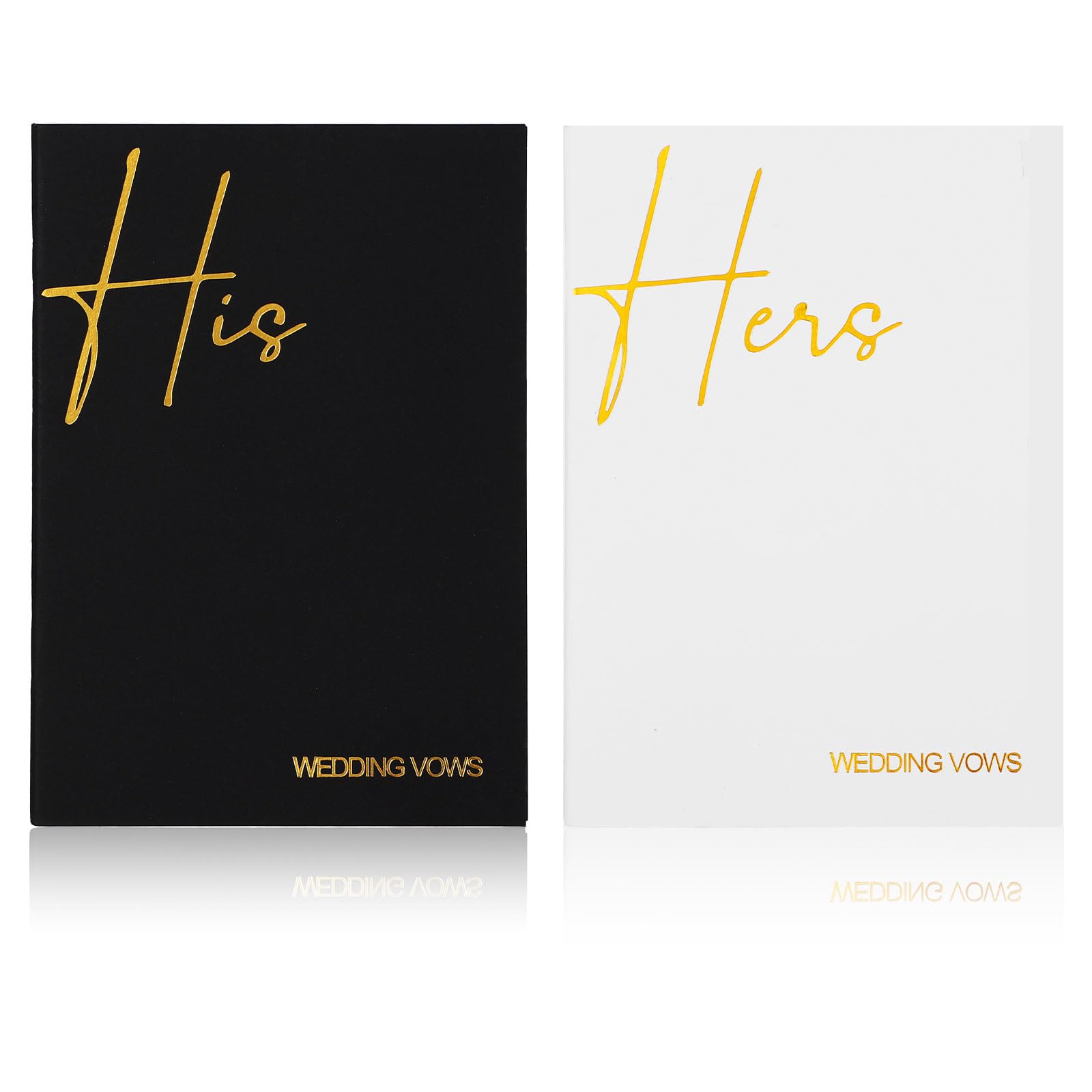 2pcs Wedding Vow Books, 5.51x3.94x0.12in Wedding Vow Paper Booklet Elegant Letters with Gold Foil Engagement Gift for Couples His and Hers Black and White for Wedding Ceremony Supplies Party Stuff