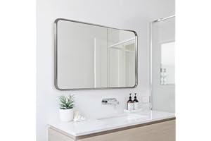 ANDY STAR 48”X30” Brushed Nickel Mirrors for Bathroom, Modern Rounded Rectangle Bathroom Vanity Mirror, SUS304-Anti-Rust Metal Frame Mirror, Wall Mounted Horizontal/Vertical 1’’ Deep