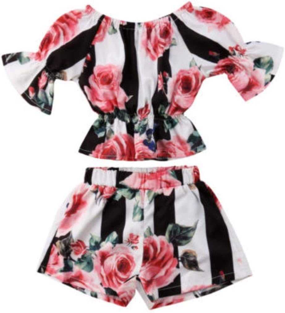 Newborn Toddler Kids Girls Clothing Set Stripe Floral Tops Short Sleeve Shorts Cute Summer Outfits Set Child Girl Clothes 1-6T