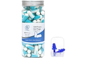 LYSIAN Noise Cancelling Earplugs for Sleep - 60 Pairs, 38dB Disposable Ear Plugs for Sleeping, Snoring, Shooting, Mowing Loud Sound Reduction- Double Color Light Blue/White