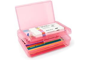 Nuozme Double Layer Large Capacity Pencil Box,Plastic Translucent Pencil Box, Hard Pencil Cases with Snap-Tight Lid for Pens, Pencils, School Supplies,Office Supplies,Medium-sized,1 Pack