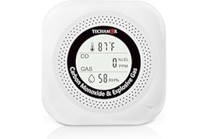 TECHAMOR Carbon Monoxide & Natural Gas Combination Detector, Plug in Wall Detectors CO & Natural Gas, Propane, LPG, Methane & Temp & Humidity 4 in 1 Monitor Alarm for Home/Kitchen/Hotel/Camping/RV