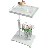 YYW Adjustable C-Shaped End Table with Removable Wheels &amp; Convertible Base - 360&deg; Swivel Height-Adjustable (17.7"-31.5") Sofa/Bedside Table, Minimalist Solid Colors for Modern Spaces (White)