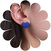 Andelaisi Boho Blue Heart Stud Earrings Vintage Puffy Heart Earrings Blue Textured Heart Earrings Minimalist Heart Blue Earrings Jewelry for Women