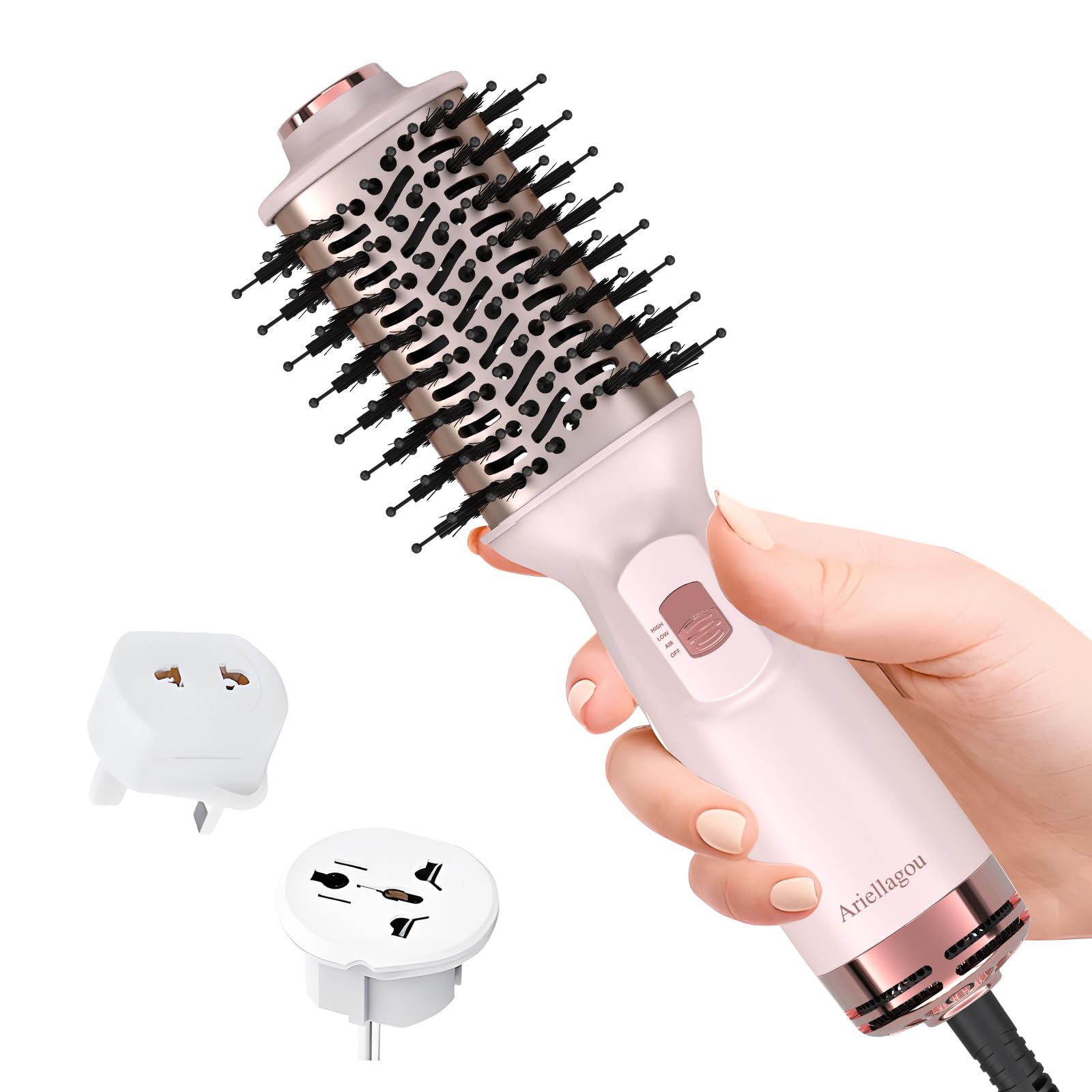 Photo 1 of Ariellagou Dual Voltage Travel Hair Dryer Brush Mini Hot Air Brush with European Plug One Step Blow Dryer and Styler Volumizer for Home and Salon Use