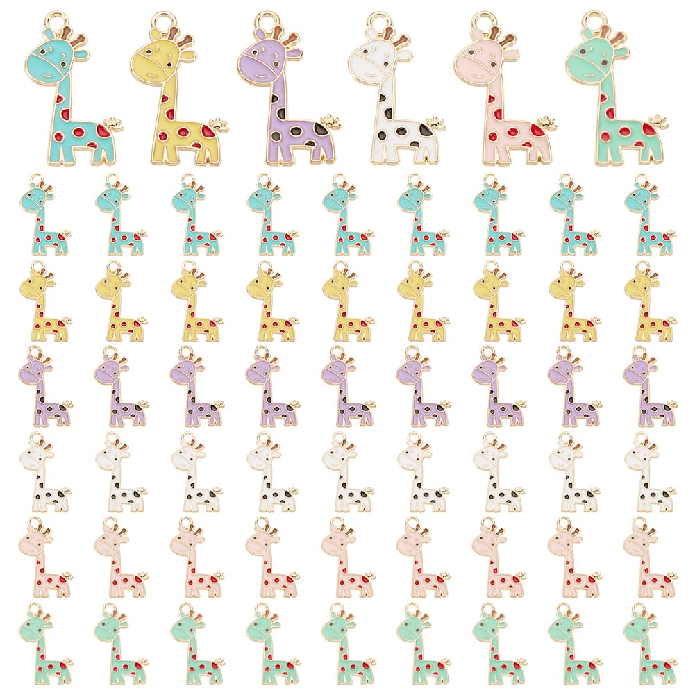 PH PandaHall 60Pcs 6 Colors Giraffe Charms, Enamel Giraffe Charms Pendants Alloy Animal Charms Wild Animal Themed Mixed Pendants for DIY Earring Necklace Bracelet Making and Crafting