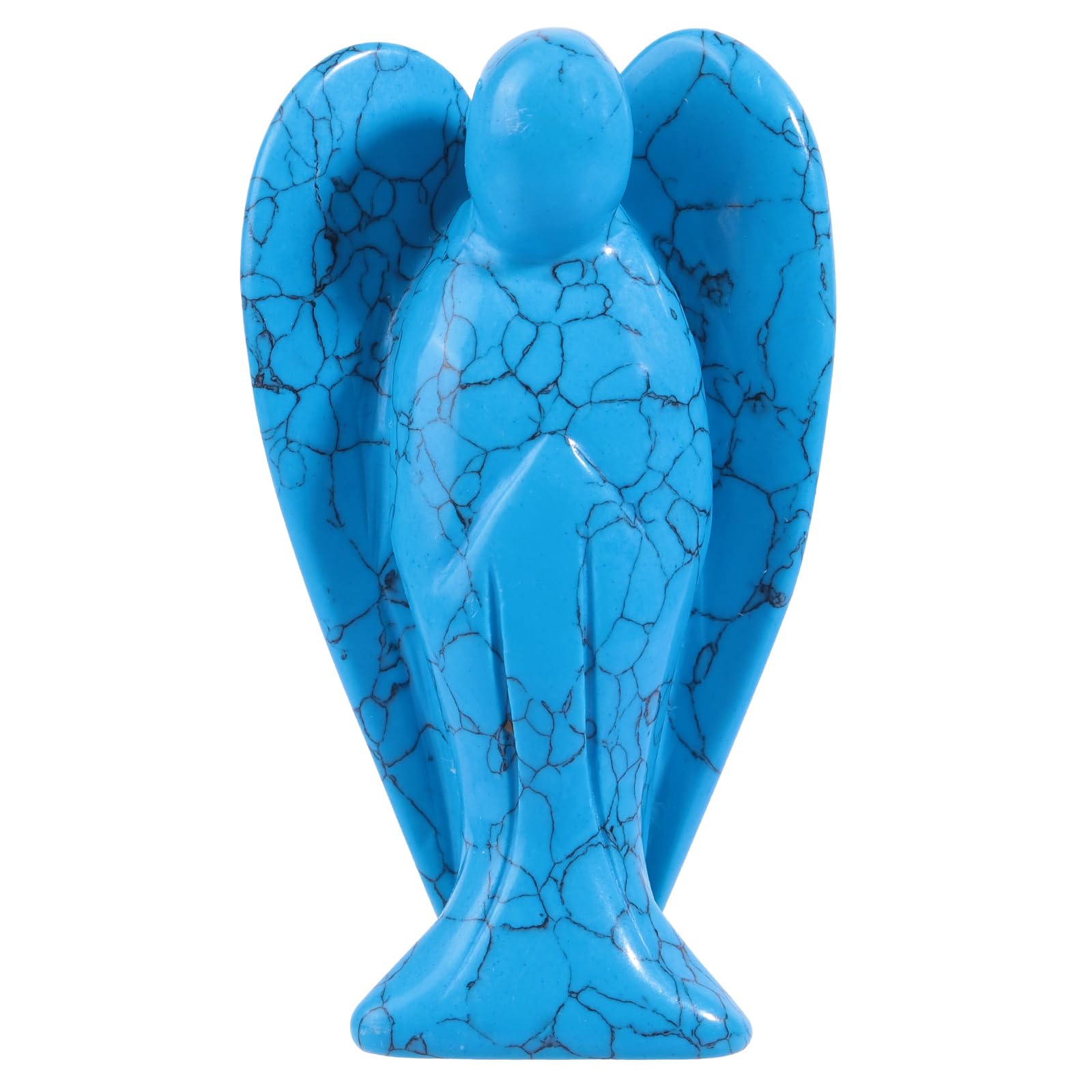 mookaitedecor 3 Inch Blue Howlite Turquoise Crystal Guardian Angel Gemstone Carved Figurine Statue Home Ornament, Healing Crystal Gift, Love Peace Lucky Charm Stone Angel for Reiki Chakra Decoration