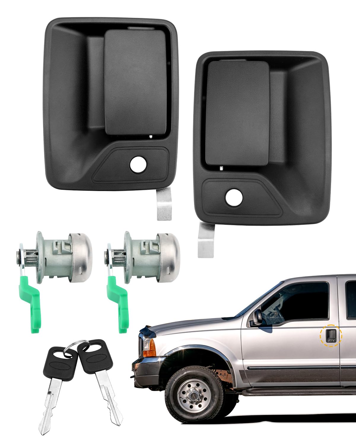 Photo 1 of ***CHECK CLERK NOTES*** Exterior Door Handles, w/ Lock Cylinders & Keys, Compatible with 1999-2016 Ford F250 F350 F450 F550 Super Duty, 2000-2005 Ford Excursion, Front Left Driver & Right Passenger Side, OE# 79306 79307