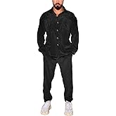 ZSJR Men's 2 Piece Outfits Corduroy Casual Long Sleeve Shirt Pant Sets Fall Fashion Tracksuits