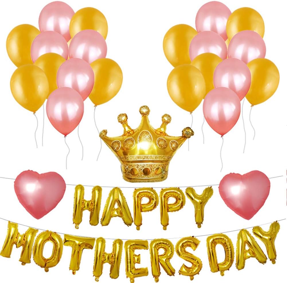 Gespout Set of Heart-Shaped Balloons with Gold Letter Happy Mother Day Decoration for Mother's Day, Colour 2, 30cm*25cm*5cm