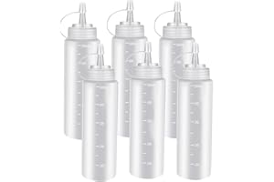Squeeze Bottle, 6 Pack 16 Oz Condiment Squeeze Bottles for Sauces with Twist on Caps and Measurement, Leakproof Squirt Reusab