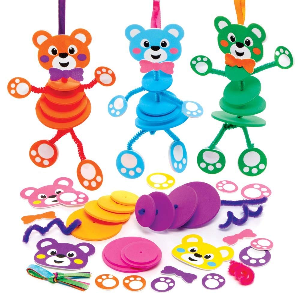 Baker Ross FE355 Teddy Bear Stacking Kits - Pack of 6, Foam Craft Activities for Kids to Assemble, Decorate and Display, Great as a Gift for Creative Children