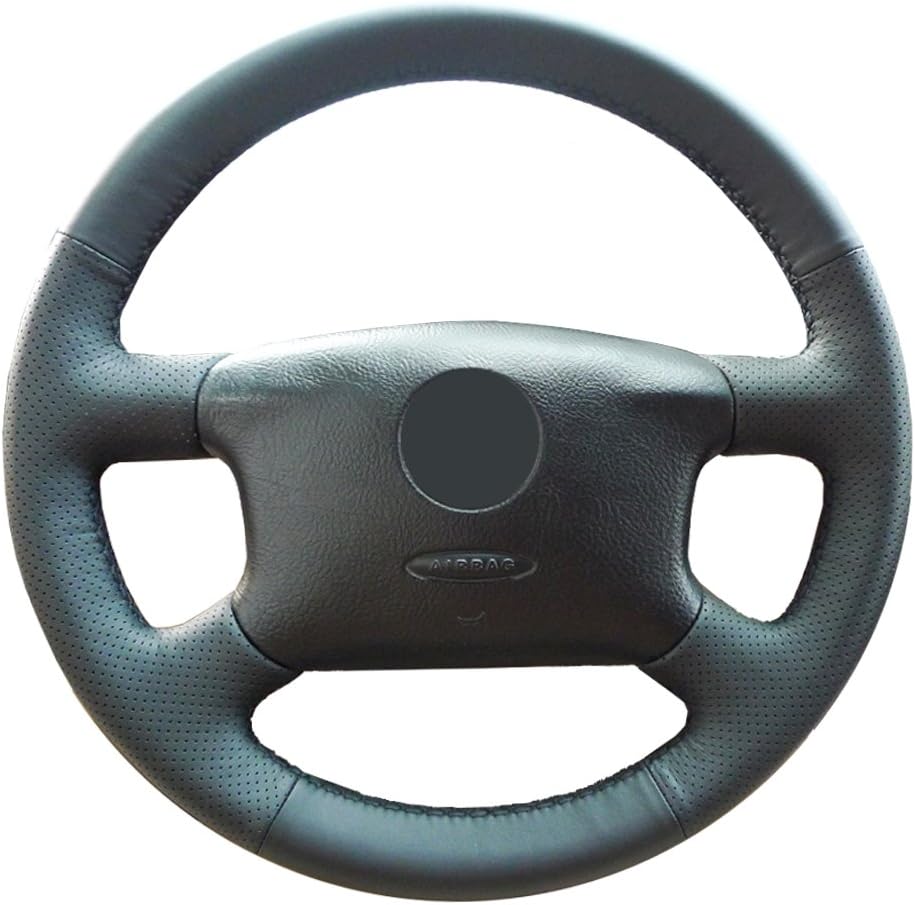 O SHI CAR Steering Wheel Cover Leather Original for Volkswagen Passat B5 VW Passat B5 VW Golf 4 Skoda Octavia 1999-2005 Splice Customization Perforated Cowhide Covers Black