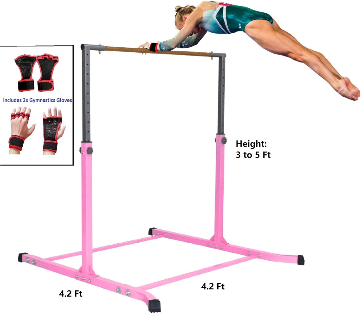 ProGymnastics, 5Ft, Athletic, Horizontal Bar, Adjustable, Kip Bars, Pink