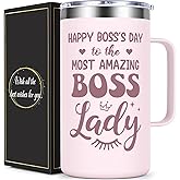 Lifecapido Bosses Day Gifts for Women, Boss Lady 20oz Insulated Coffee Mug, Boss Lady Appreciation Birthday Christmas Gifts for Women Bosses, Rose Quartz