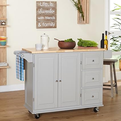 Amazon Com Three Drawer Drop Leaf Kitchen Cart With Two Door
