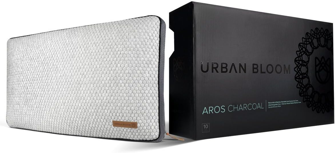 Urban Bloom Aros Charcoal Pillow Designed in Cooling Supportive Memory Foam Infused with Charcoal - Premium Removable Lux-Loft Cover — Elegant White with Leather Trim — The Aros (White)