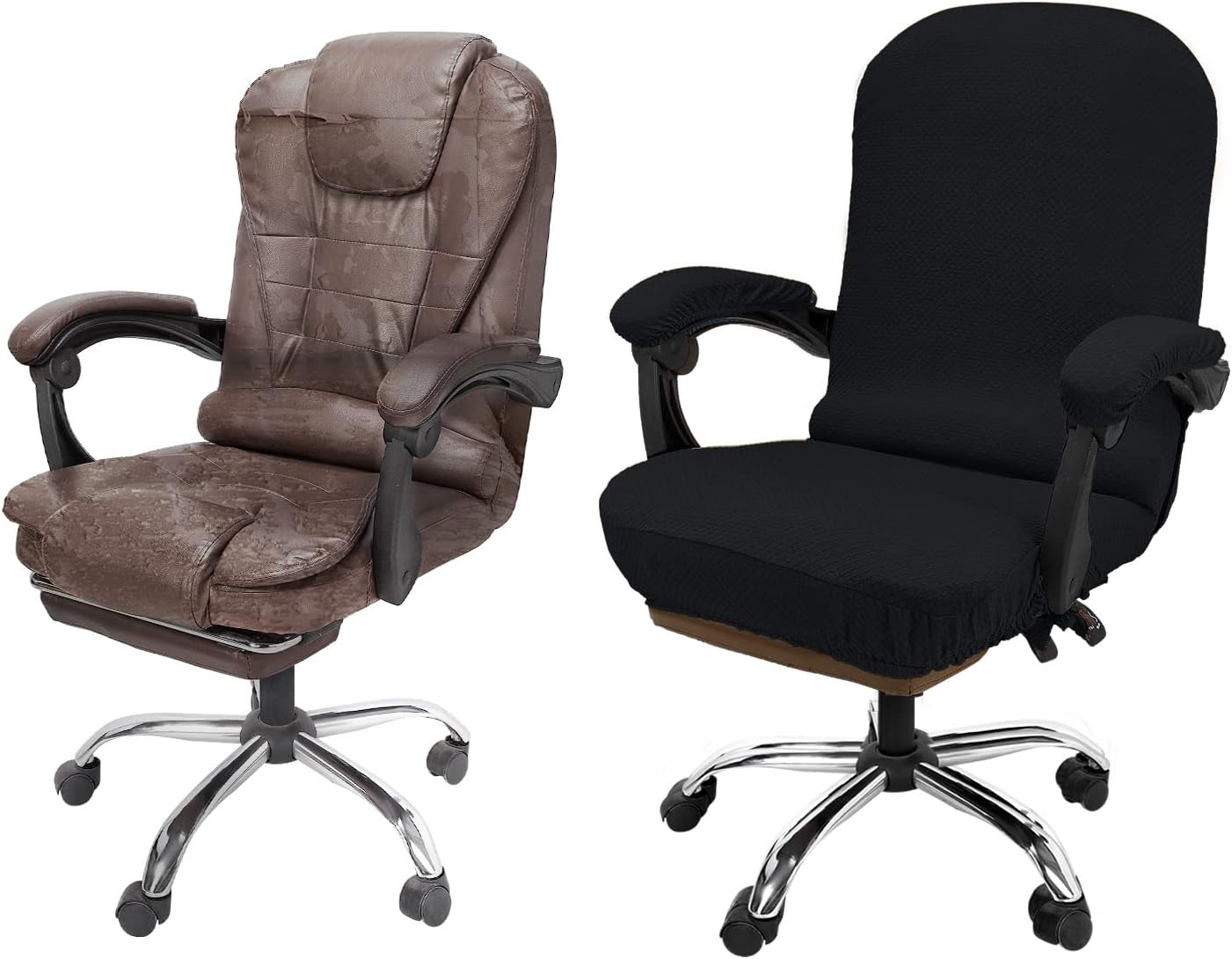 Slipcovers - NeColorLife Office Chair Cover with Armrest Covers Stretchable Desk Chair Cover Thick Checked Jacquard High Back Office Seat Cover for Universal Rotating Chair (Large Size,Black)