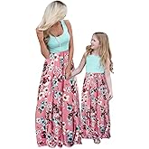 Askwind Mommy and Me Family Outfits, Stripe Stitching Dress,Summer Matching Maxi Dress with Pocket for Mother's Day
