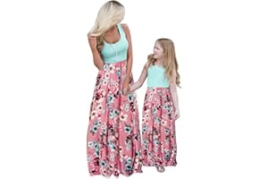 Askwind Mommy and Me Family Outfits, Stripe Stitching Dress,Summer Matching Maxi Dress with Pocket for Mother's Day