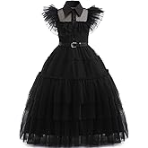 PURFEEL Girls Black Dress Kids Goth Dress up Costume 4-11Years