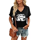 Mama Bear Shirt for Women V Neck Mama Shirts Cute Bear Graphic Tshirt Mom Shirts Gift Tee Tops