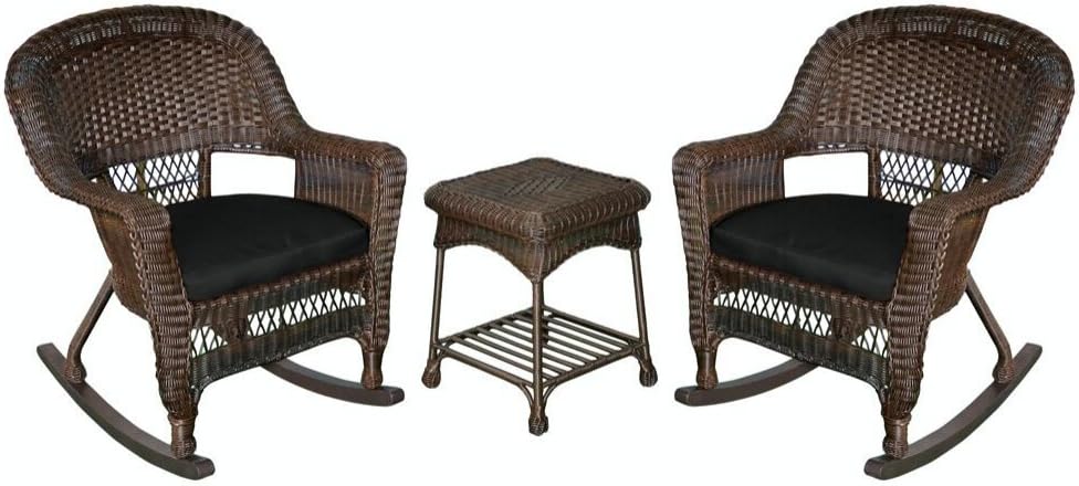 Amazon Com 3 Piece Espresso Wicker Patio Rocker Chairs Table Furniture Set Black Cushions Garden Outdoor
