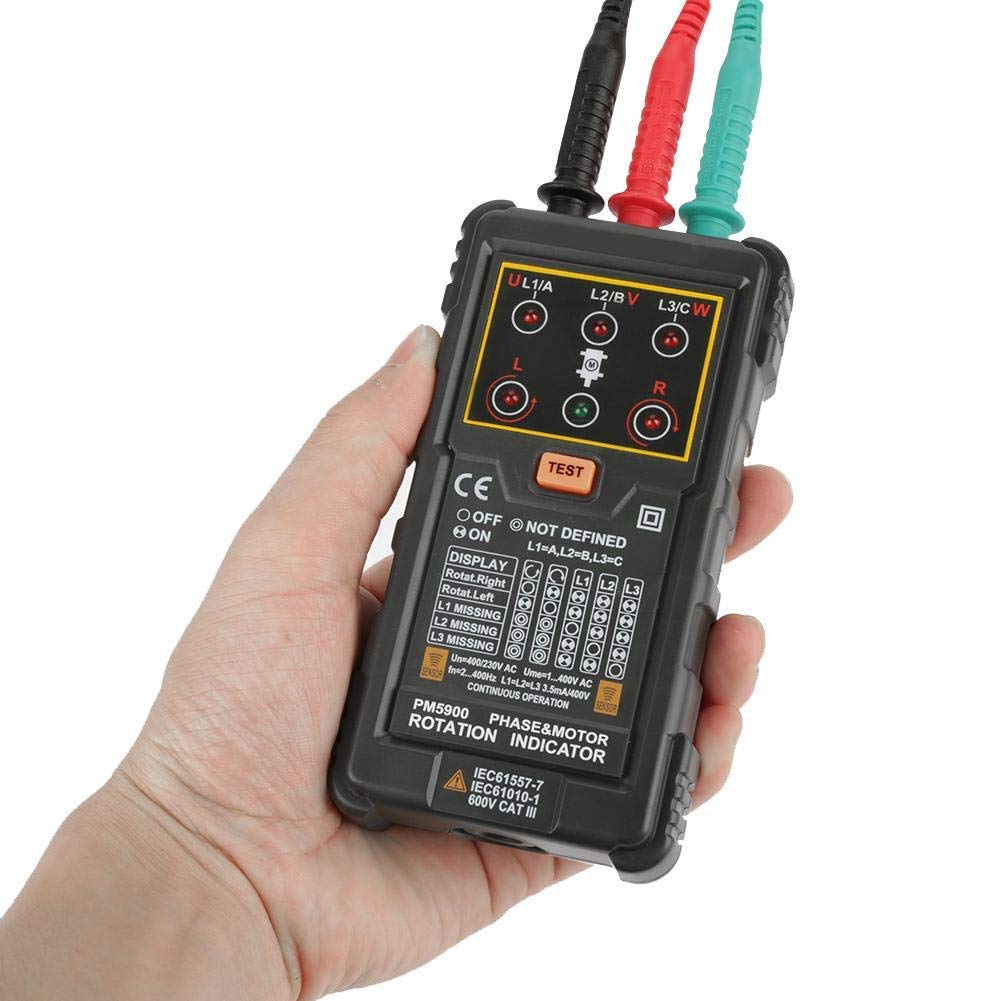 PM5900 Motor 3 Phase Motor Rotation Indicator Tester Portable Handheld Tester Necessary Tool for Install, Repair or Maintain 3 phase System or Motor