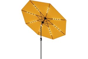 IDEALHOUSE 9FT Solar LED Patio Umbrella with 32 Lights, Tilt and Crank, 8 Ribs, UV-Resistant Waterproof Market Umbrella for G