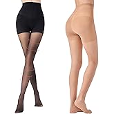 Aaronano 2 Pairs Compression Pantyhose for Women, 10-15mmHg High Waist Compression Stockings, 30D Shaping Tights For women