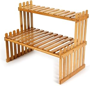 Lawei 2 Tier Table Top Bamboo Plant Stand - Desktop Flower Shelf Rack Flower Pot Display Stand for Indoor Outdoor Home Patio Lawn Garden Balcony Organizer Planter Holder