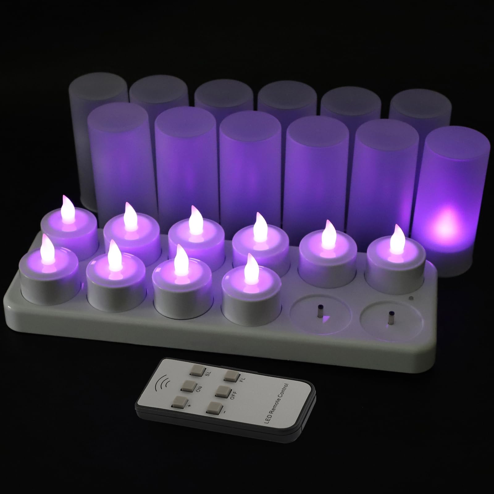 EuroFone Rechargeable LED Candles Tealight Purple Candle Flameless with Remote Control (12pcs)