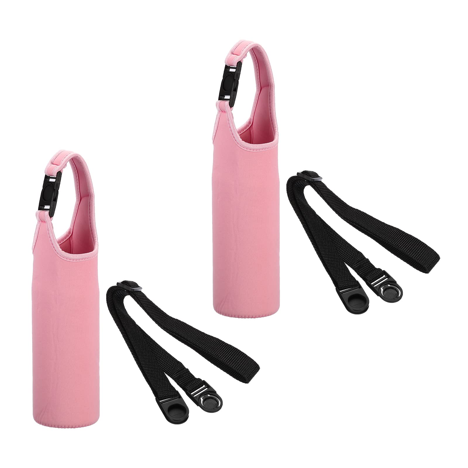 PATIKIL 67mmx185mm Water Bottle Sling Bag, 2 Pack Neoprene Portable Insulated Bottle Holder Carrier with Removable Adjustable Shoulder Strap, Pink