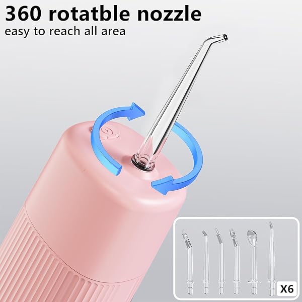 HUACO CARE PORTABLE MINI WATER FLOSSER, ORAL IRRIGATOR WATER TEETH CLEANER PICK WITH TELESCOPIC WATER TANK,3 MODES & IPX7 WATERPROOF, HOME & TRAVEL (PINK)