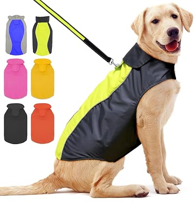 YFbrite Waterproof Dog Coat Lightweight Raincoat Adjustable Velcro Green Large