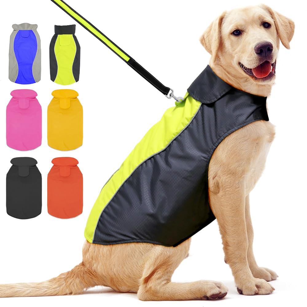 YFbrite Waterproof Dog Coat - Lightweight Pet Raincoat | Adjustable Warm Jacket | Dog Cloth for All Breeds Sizes (Green, Large)