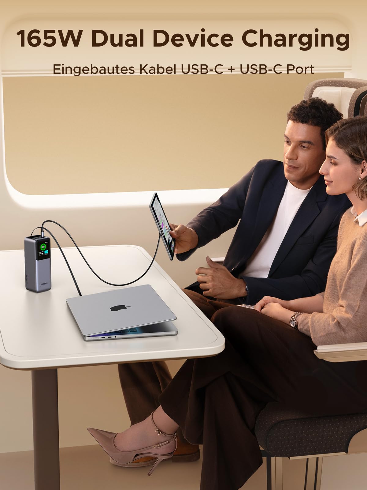 UGREEN Nexode Power Bank 20000mAh, 165W Schnellladen, 65cm einziehbares Kabel, Kompatibel mit iPhone 17/16/15 Serie, Galaxy S25 Ultra, MacBook, Dell Laptop und mehr 4