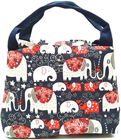 WOOSAL Fold-over Insulated Lunch Bag with Handles and Zipper Closure School Picnic Travel Lunch Box Tote Cooler Bag(Elephant)