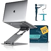 Lifelong Ergonomic Adjustable Laptop Stand for Desk - Height Up to 20" Portable Computer Laptop Riser Holder, Fits All MacBook Air & 10 15 17 Inches Laptops, Back to School Gift for Men & Women