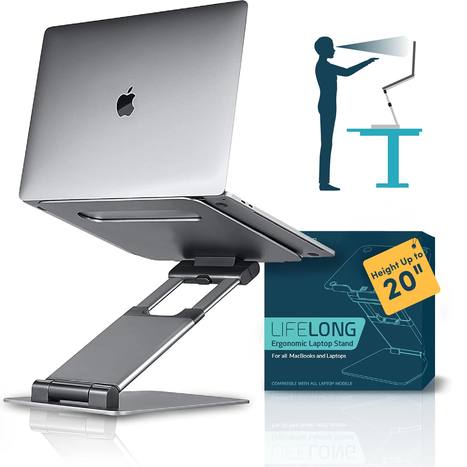 Photo 1 of Lifelong Ergonomic Adjustable Laptop Stand for Desk - Height Up to 20" Portable Computer Laptop Riser Holder, Fits All MacBook Air & 10 15 17 Inches Laptops, Back to School Gift for Men & Women