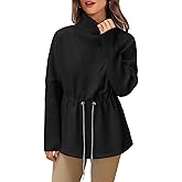 Fisoew Women's Turtleneck Sweatshirts Fleece Drawstring Waist Casual Long Sleeve Pullover Sweater Side Slit Tunic Tops
