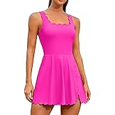 ATTRACO Women Tennis Dress Built-in Shorts Scalloped Golf Dress Adjustable Strap Athletic Dress Side Slit