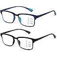 CARA Premium 2 Pack Progressive Multifocus Reading Glasses, Lightweight TR90 Frame Anti-blue Light Computer Readers, Standard for Distance Range Approx 20ft, Black& Blue,1.5x