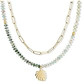 KissYan Beaded Necklaces for Women, 14k Gold Plated Layered Pendant Necklace with Link Chain, Boho Natural Gemstone Choker Summer Beach Jewelry