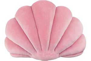 Yi-gog Seashell Pillow Sea Shaped Decorative Princess Throw Pillow 3D Velvet Soft Ocean Cute Throw Pillows for Bed Couch Chair Sofa Room 18 X 13 inch