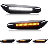 Gempro Switchback Sequential Amber&amp; White LED Side Marker Lights Turn Signal Lamps for BMW E84 E81 E82 E87 E88 E90 E91 E92 E93 E46 E53 X3 E83 X1 Smoke Len, 2PCS