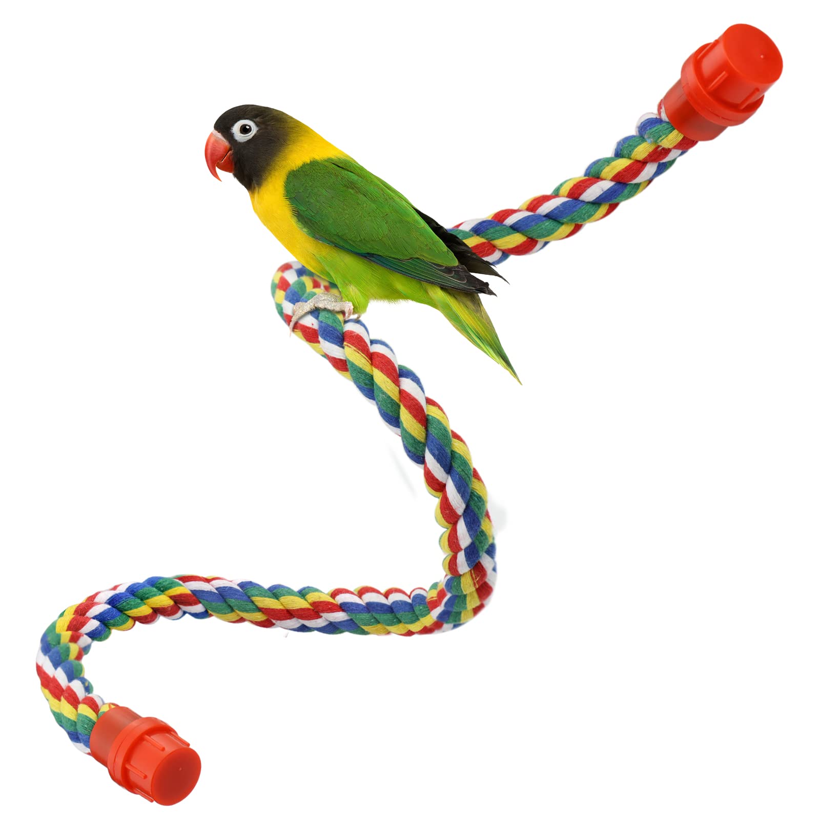 Bird Perch- Cage Rope for Parrot/Parakeet/Cockatiel Bungee Toy Comfy Colorful (31.5 Inch Long, Plastic Nuts)